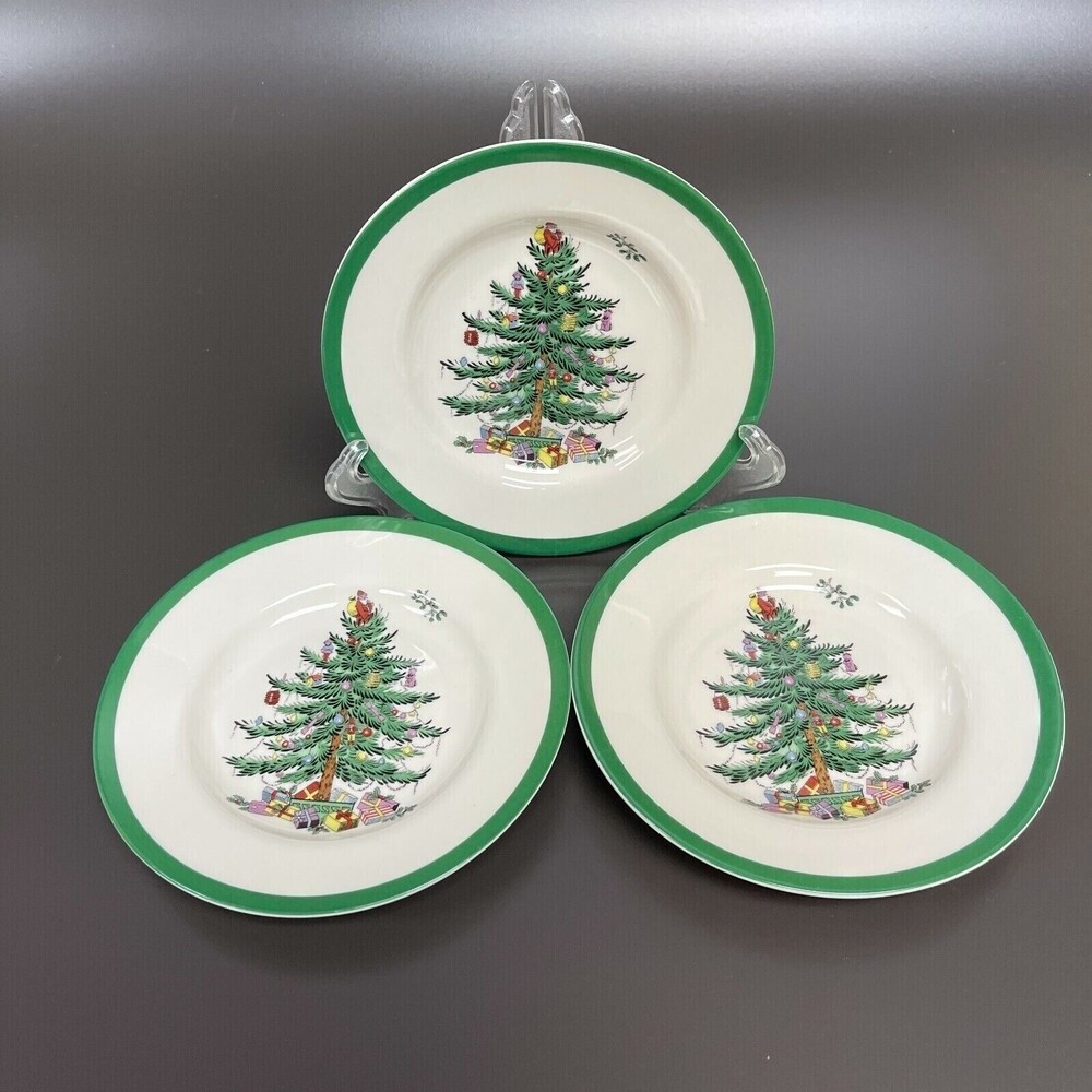 Spode Christmas Tree Bread & Butter Plates Green Band Lot of 3 - Retail $26 each